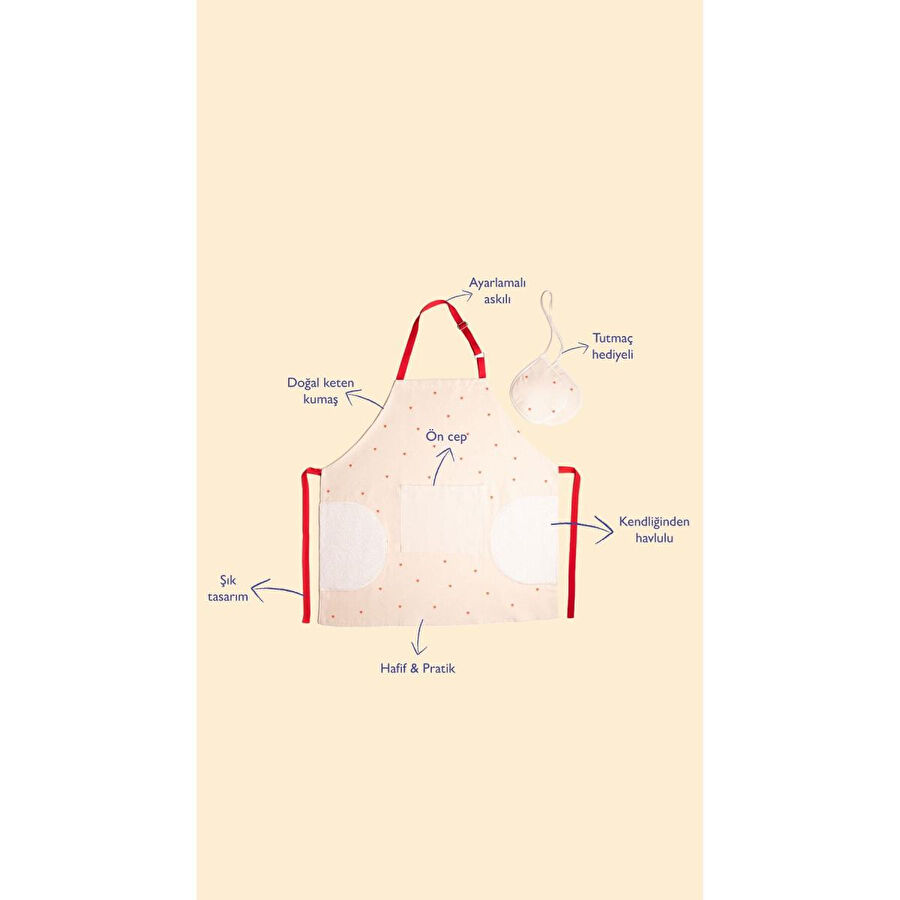 Emaylab Cupid Kalpli Mutfak Önlüğü Ve Tutmaç Seti (kendi̇nden Havlulu-ayarlamali Askili)