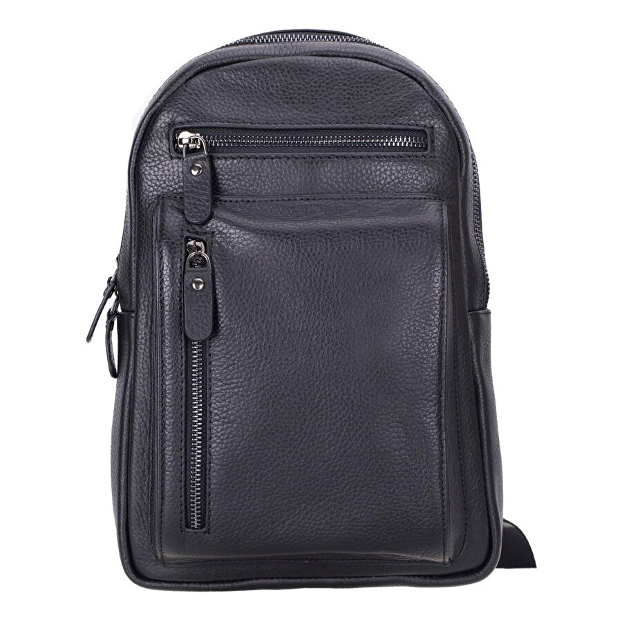 Bloominbag Blake Siyah Deri Çapraz Unisex Sırt Çantası