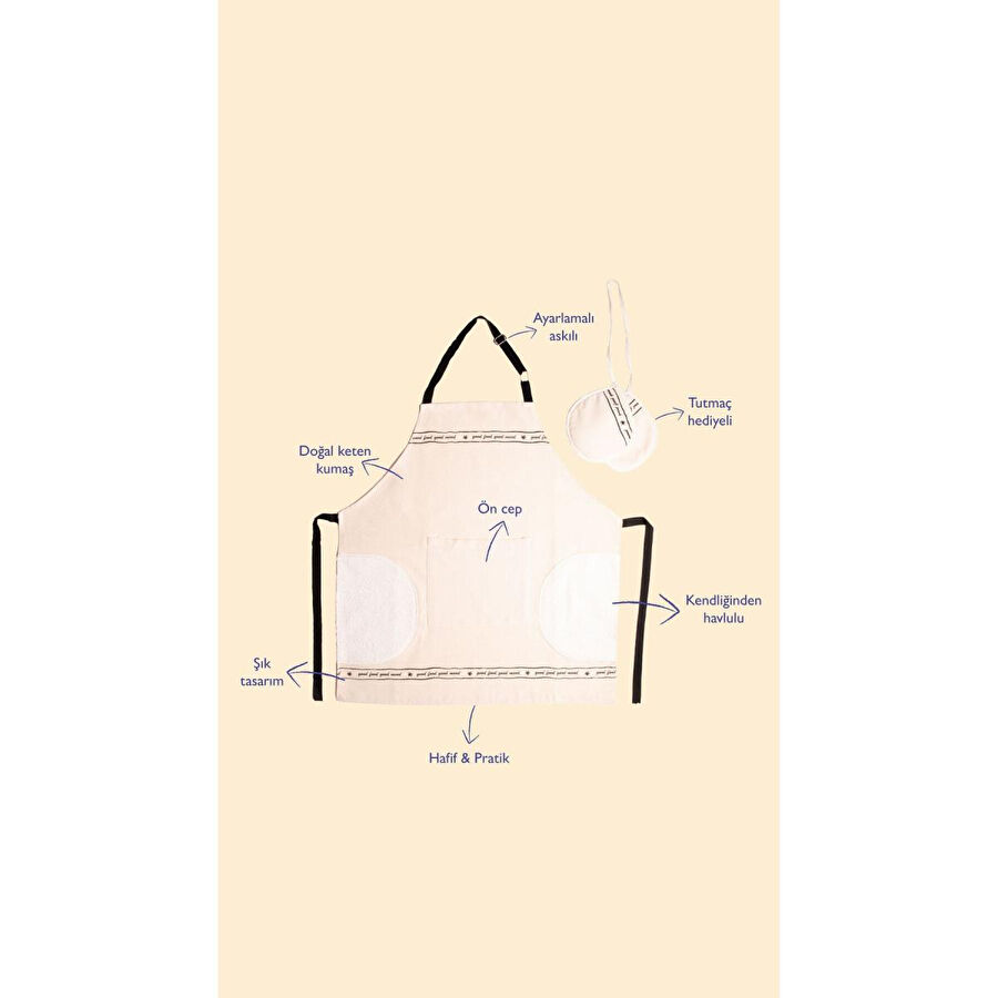 Emaylab Mood Desenli Mutfak Önlüğü Ve Tutmaç Seti (kendinden Havlulu-ayarlamalı Askılı)