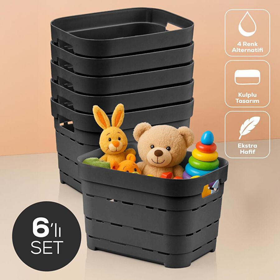 Vienev 6'lı 5 Litre Delikli Saklama Kutusu Antrasit