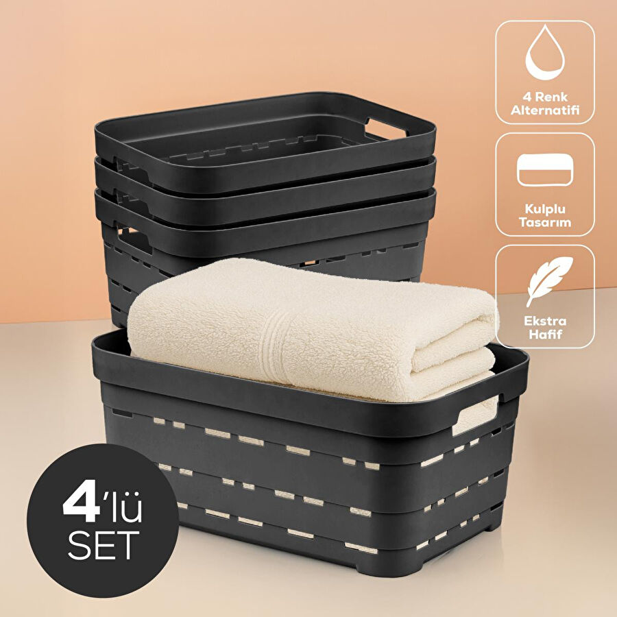 Vienev 4'lü 10,8 Litre Delikli Saklama Kutusu Antrasit