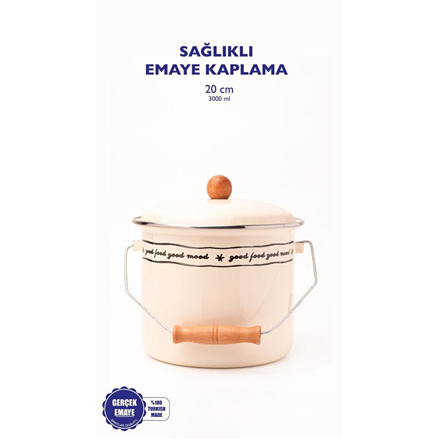 Emaylab Mood Ahşap Detaylı Emaye Yoğurt/bakliyat Bakracı(20cm-3 Litre-tüm Ocaklarla Uyumlu)