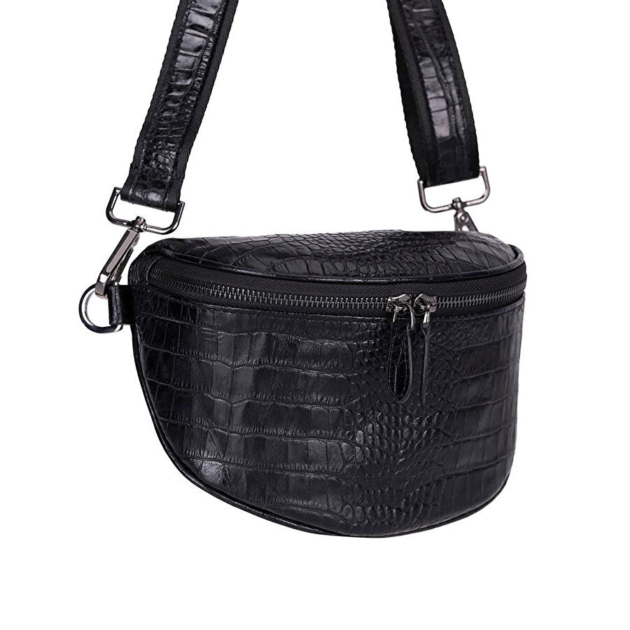 Bloominbag Alora Noir Croc Siyah Deri Bel Çantası