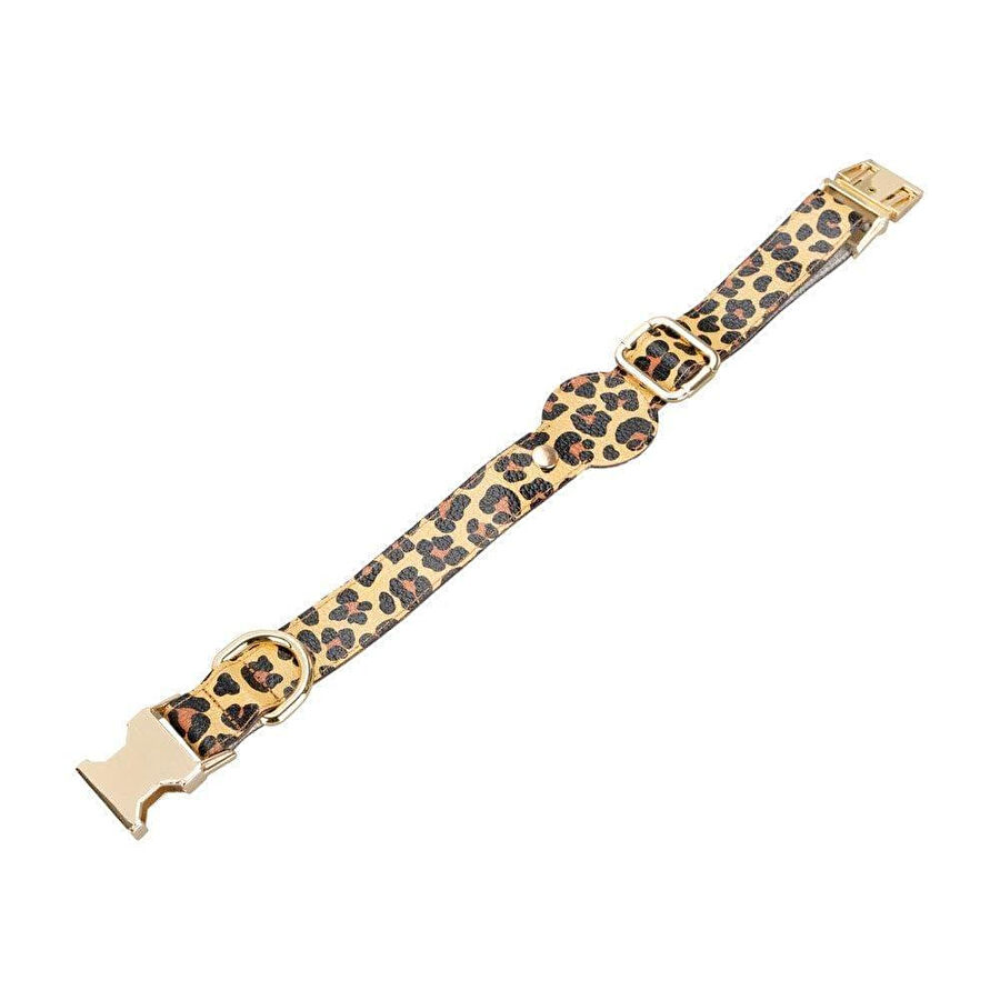 Bloominbag Bloompaw Leopard Tan Airtag Yuvalı Hakiki Deri Pet Tasma