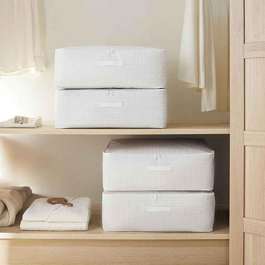 Home Wave 4'lü Büyük Boy Gri Pötikare Baza Altı Hurç Set 62 X 46 X 22 Cm