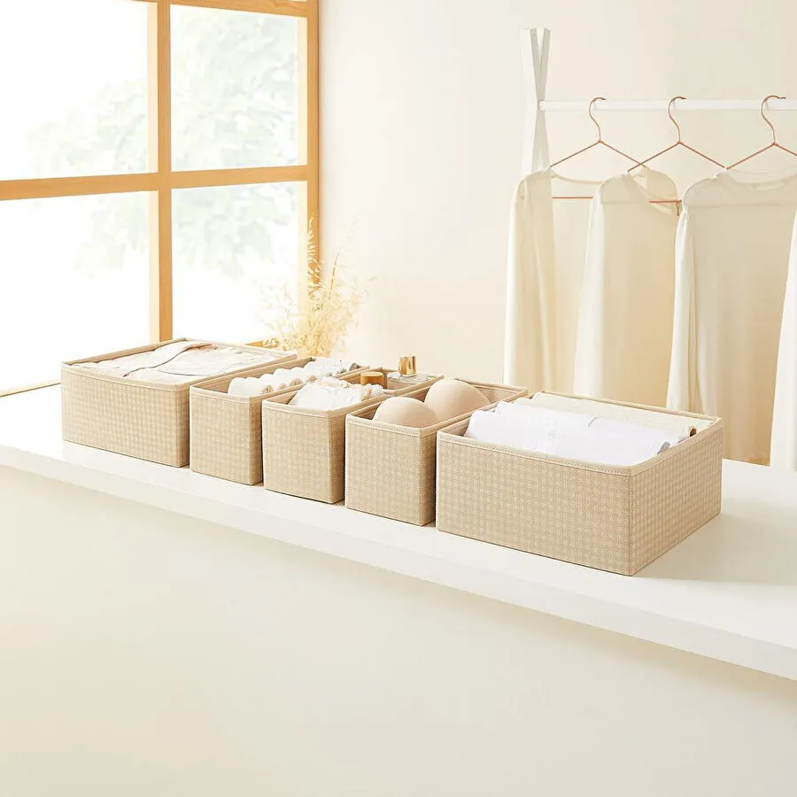 Home Wave 6'lı Bej Pötikare Çekmece İçi Düzenleyici Kutu 2 Adet 28 X 28 X 13 / 2 Adet 28 X 13 X 13 / 2 Adet 14 X 14 X 13 Cm