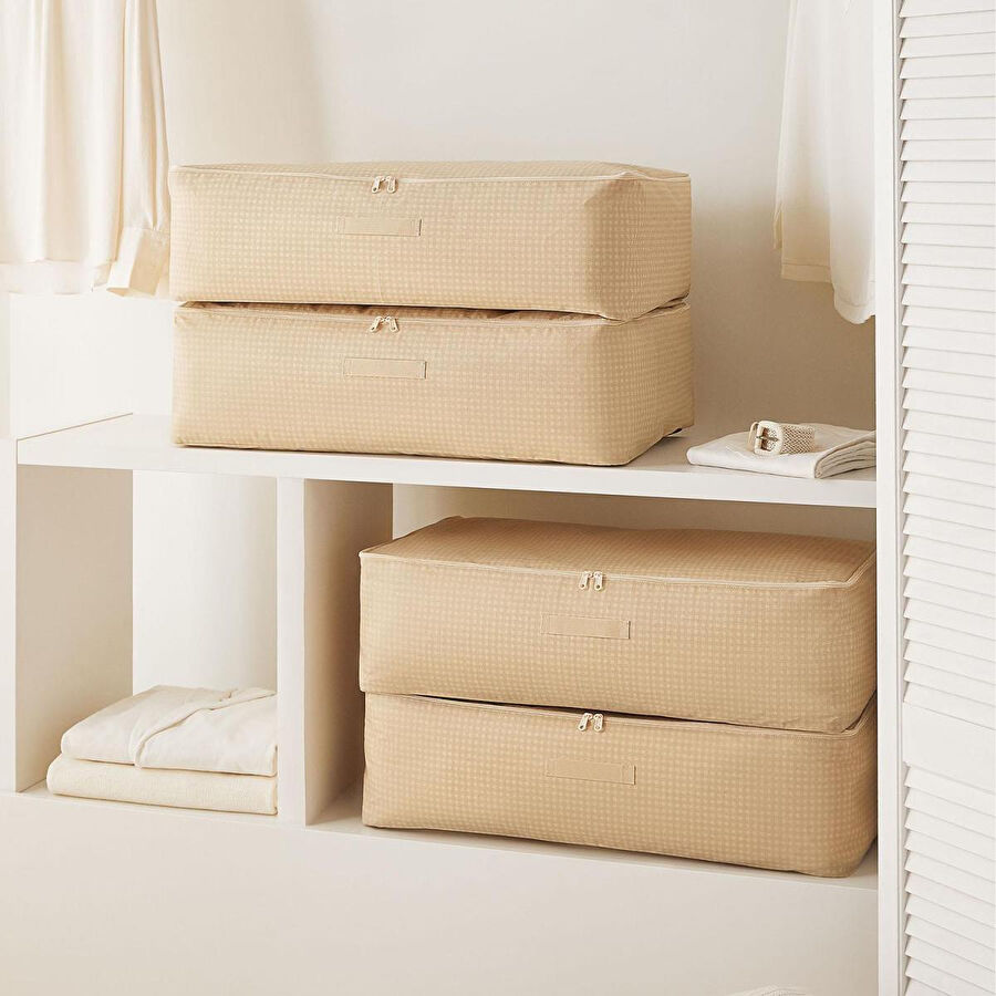 Home Wave 4'lü Mega Boy Bej Pötikare Baza Altı Hurç Set 74 X 46 X 22 Cm