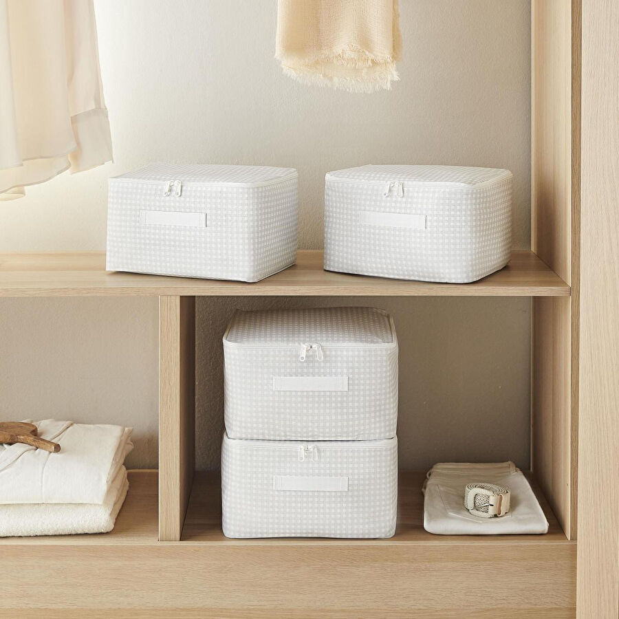 Home Wave 4'lü Küçük Boy Gri Pötikare Hurç Set 30 X 22 X 18 Cm