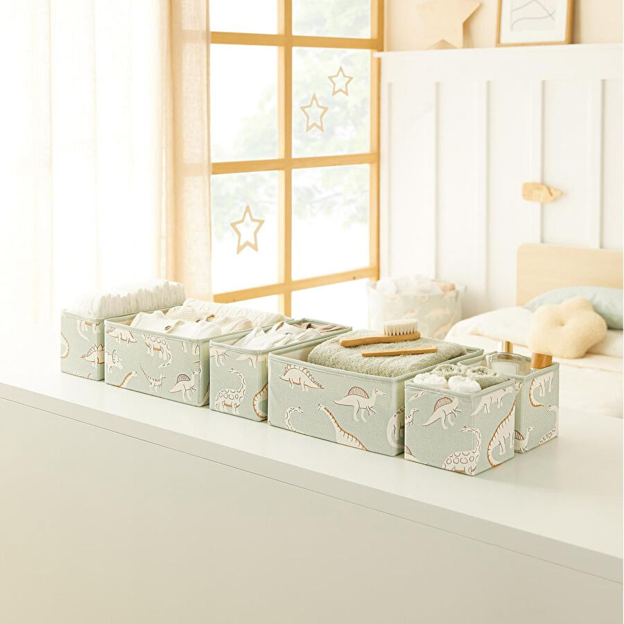 Ocean Home Textile 6'lı Çocuk Odası Dinozor Çekmece İçi Düzenleyici Kutu