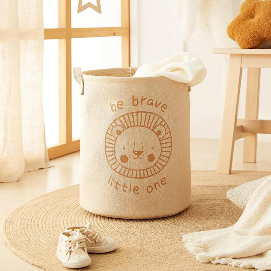 Ocean Home Textile Çocuk Odası Sevimli Aslan Jüt Keten Kumaş Oyuncak Sepeti 33 X 40 Cm