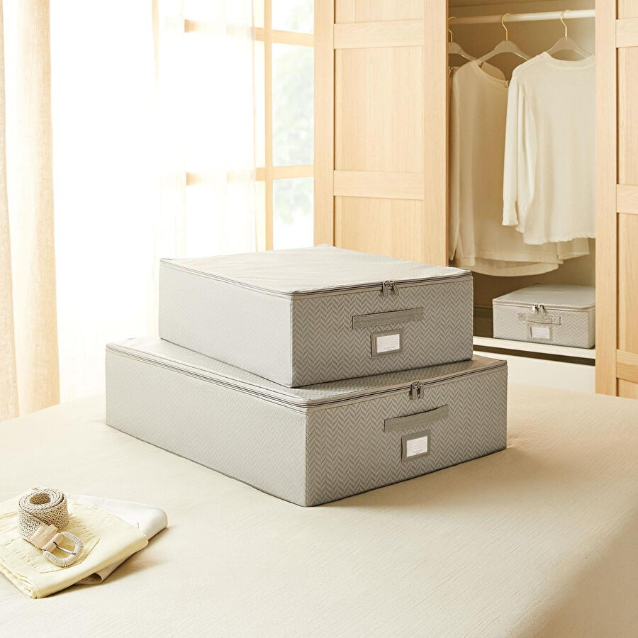 Ocean Home Textile 2'li Gri Balıksırtı Destekli Hurç Set 45 X 55 X 18 + 55 X 70 X 18 Cm