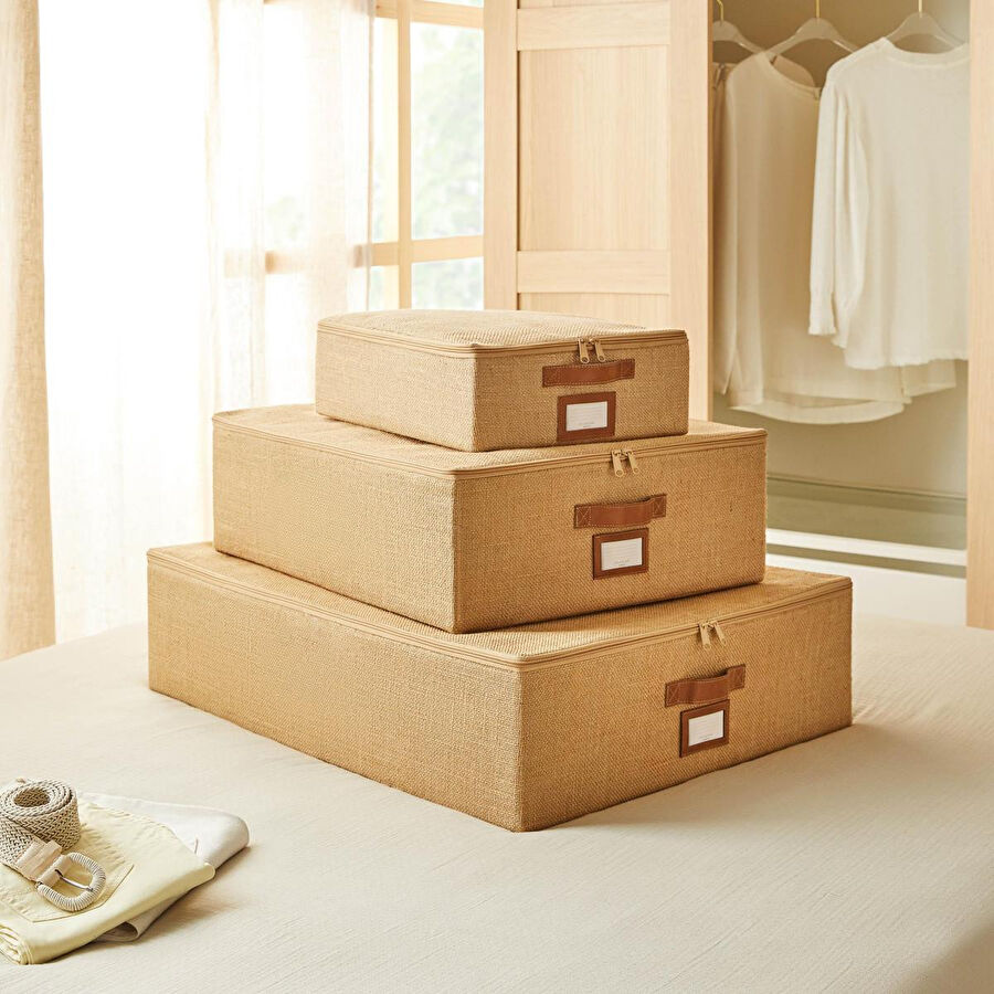 Ocean Home Textile 3'lü Jüt Destekli Hurç Set 31 X 38 X 12 + 45 X 55 X 18 + 55 X 70 X 18 Cm