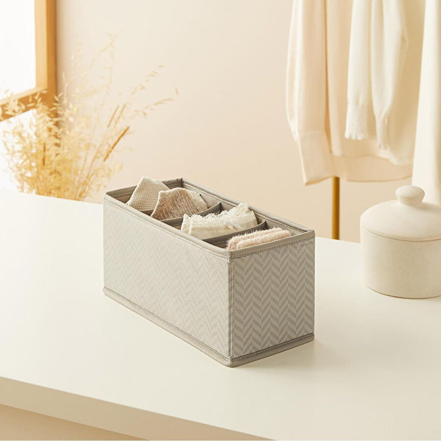 Ocean Home Textile 6 Bölmeli Gri Balıksırtı Çekmece İçi Düzenleyici Kutu 13 X 28 X 13 Cm