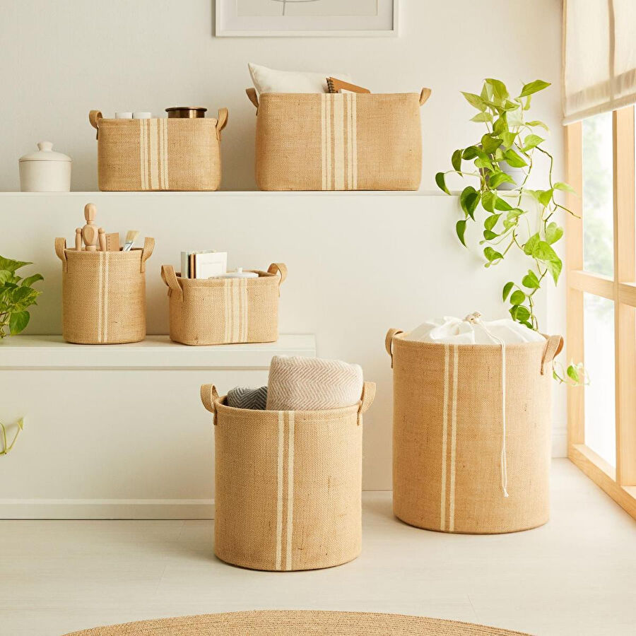 Ocean Home Textile 6'lı Çizgili Jüt Sepet Set