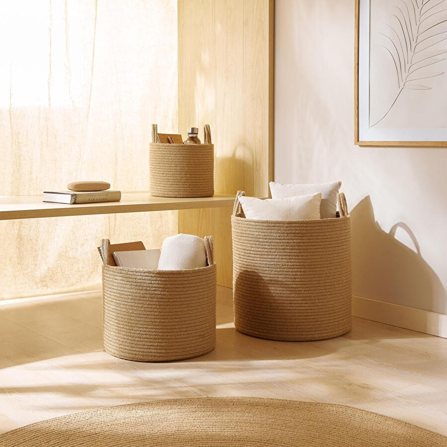 Ocean Home Textile 3'lü Jüt Halat Sepet Set 26 X 22 / 35 X 27 / 40 X 40 Cm