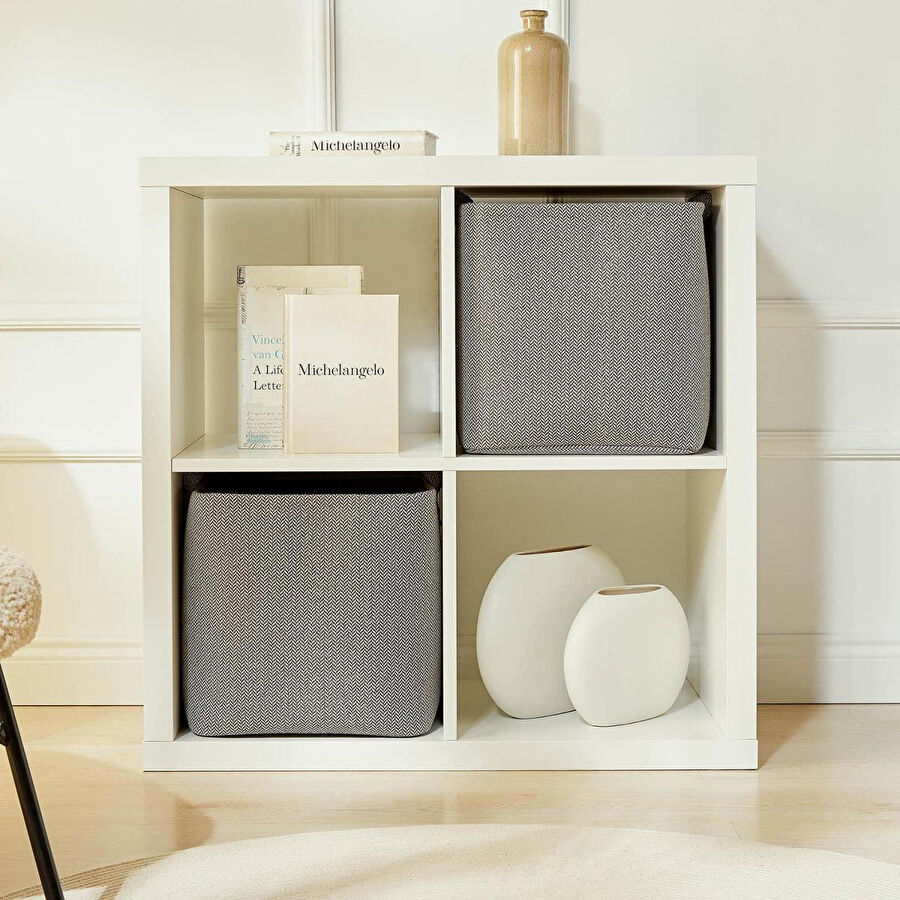 Ocean Home Textile 2'li Antrasit Renk Dokulu Kumaş Sepet Set 30 X 30 X 30 Cm