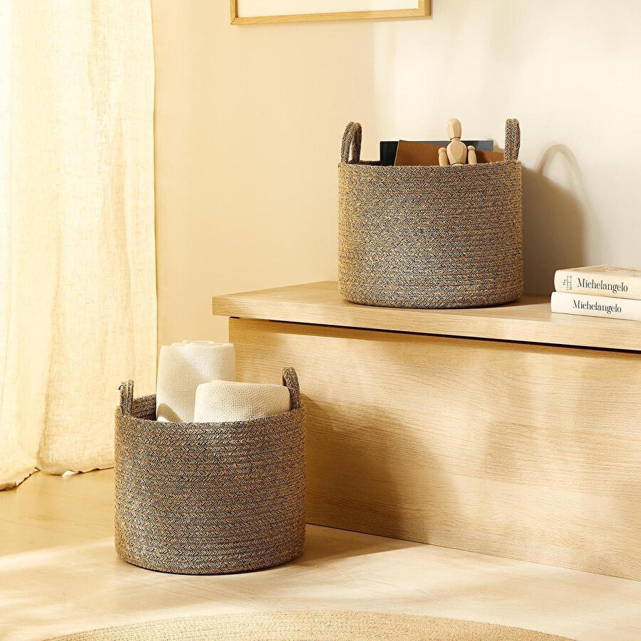 Ocean Home Textile 2'li Siyah Kırçıllı Jüt Halat Sepet Set 35 X 27 Cm