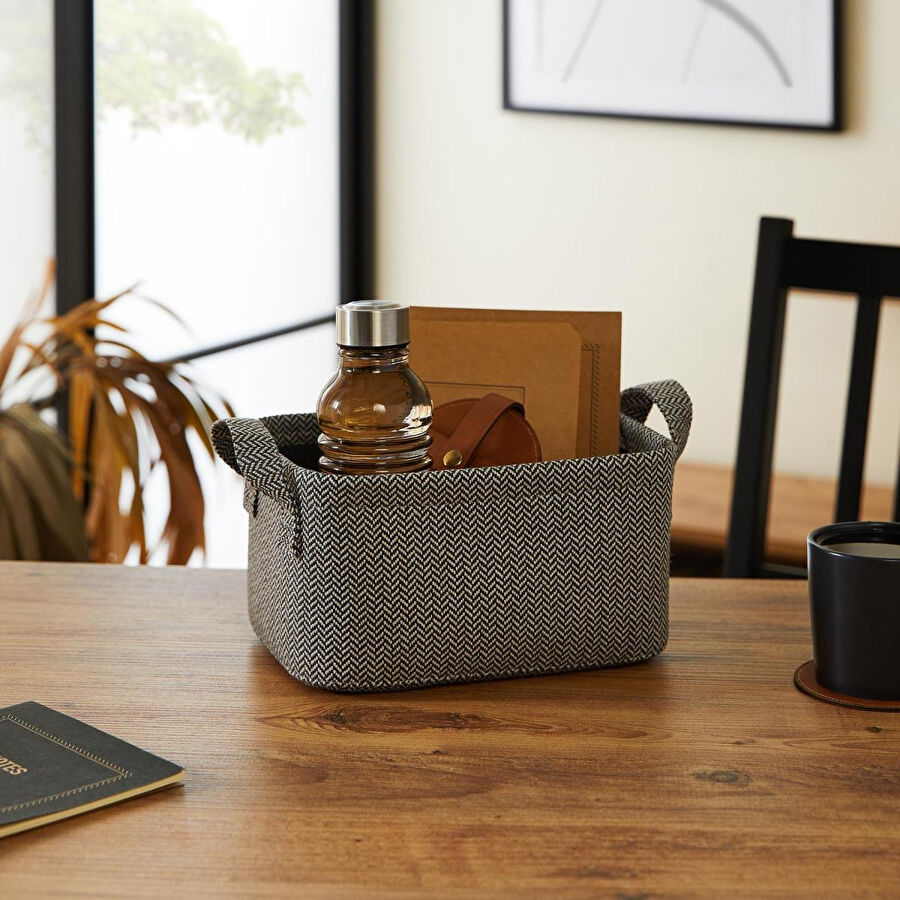 Ocean Home Textile Antrasit Renk Dokulu Kumaş Sepet 24 X 17 X 12 Cm