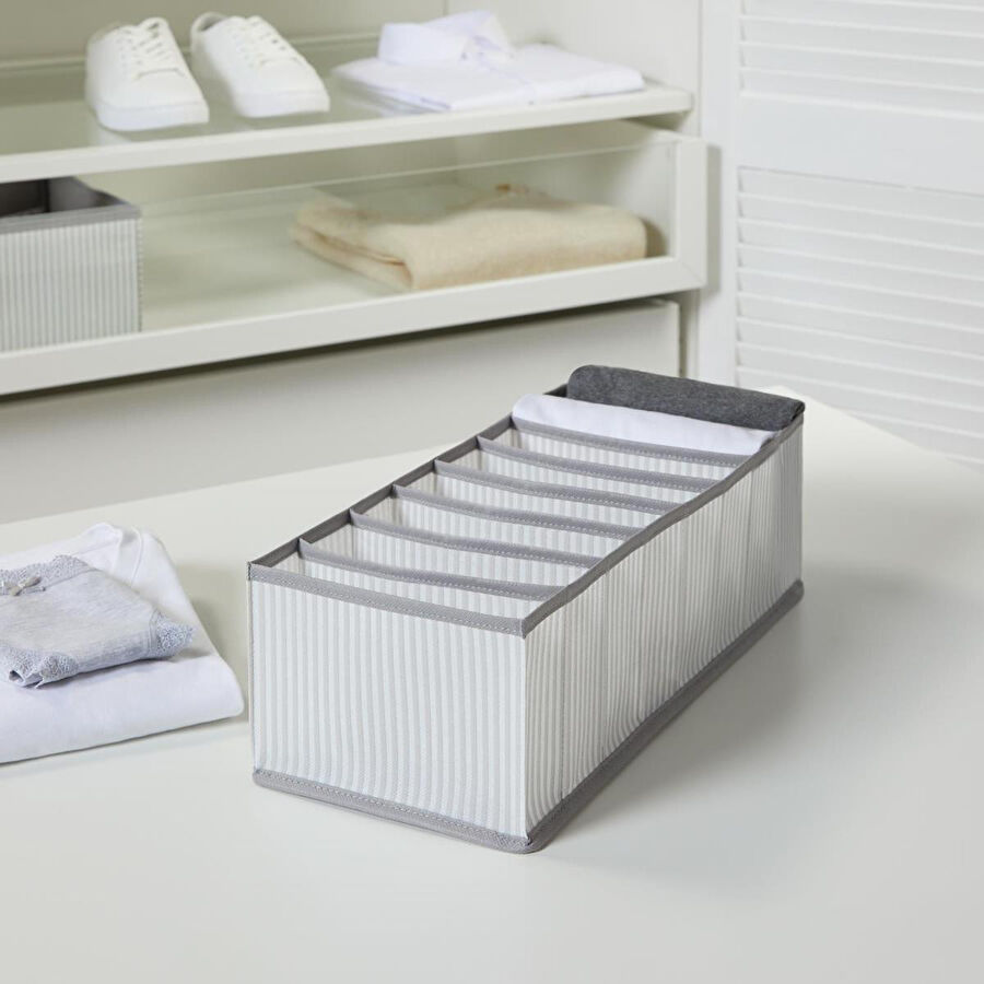 Ocean Home Textile 8 Bölmeli Gri Çizgili Çekmece Düzenleyici 17 X 41,5 X 12 Cm