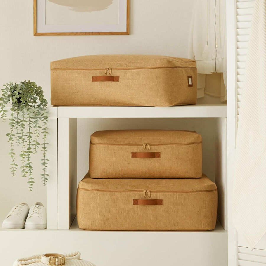 Ocean Home Textile 3'lü Jüt Baza Altı Hurç Set 1 Adet 52 X 28 X 21 / 2 Adet 62 X 46 X 22 Cm