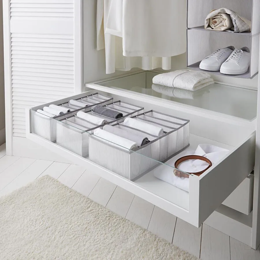 Ocean Home Textile 3'lü Gri Çizgili Çekmece İçi Düzenleyici Set