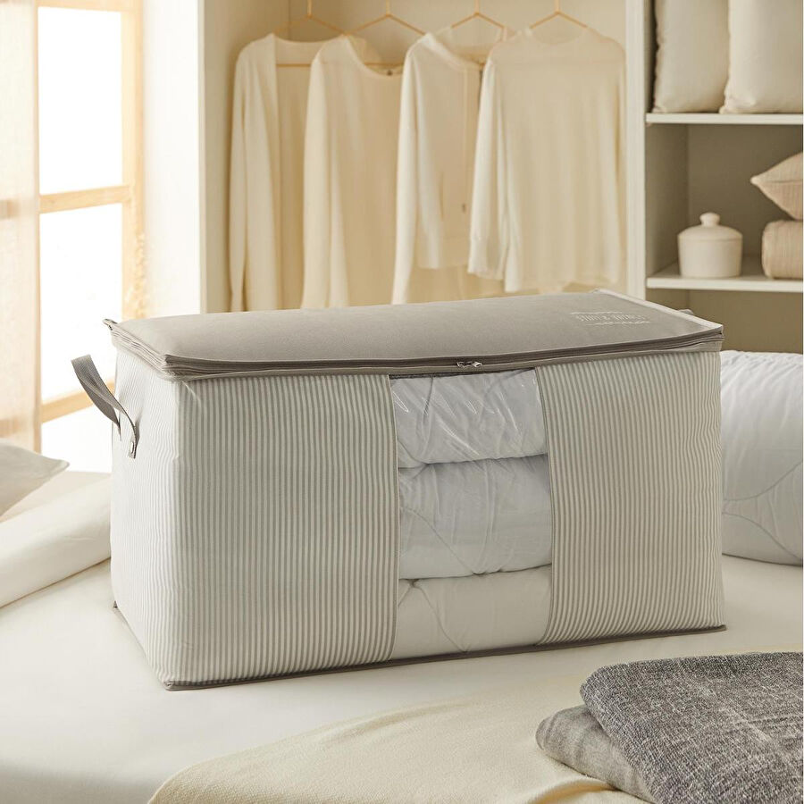 Ocean Home Textile Mega Boy Pvc Pencereli Gri Çizgili Stuff & Things Hurç 75 X 40 X 40 Cm