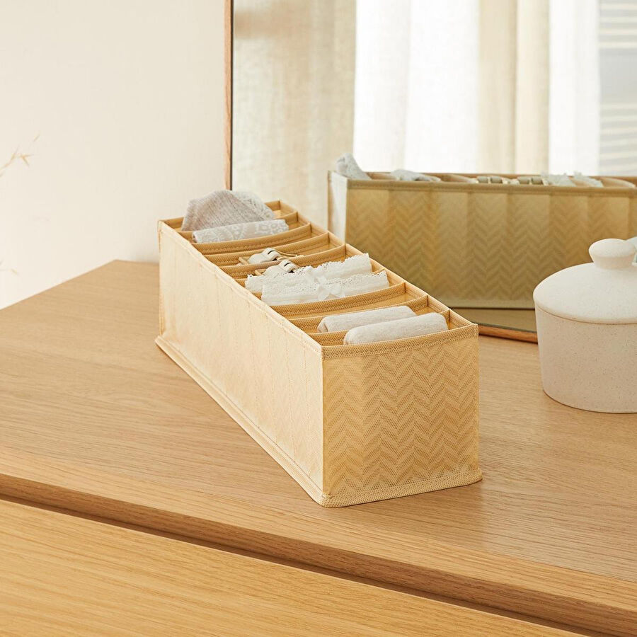 Ocean Home Textile 10 Bölmeli Bej Balıksırtı Çekmece Düzenleyici 11 X 41,5 X 12 Cm