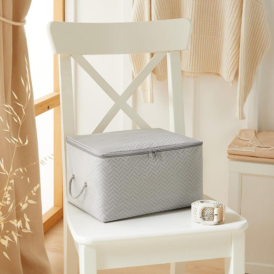 Ocean Home Textile Küçük Boy Gri Balıksırtı Hurç 30 X 22 X 18 Cm