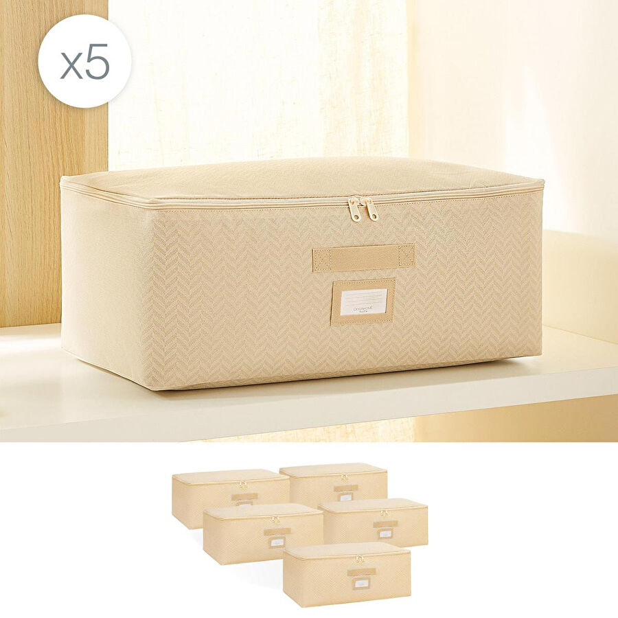 Ocean Home Textile 5'li Orta Boy Bej Balıksırtı Hurç Set 52 X 28 X 21 Cm
