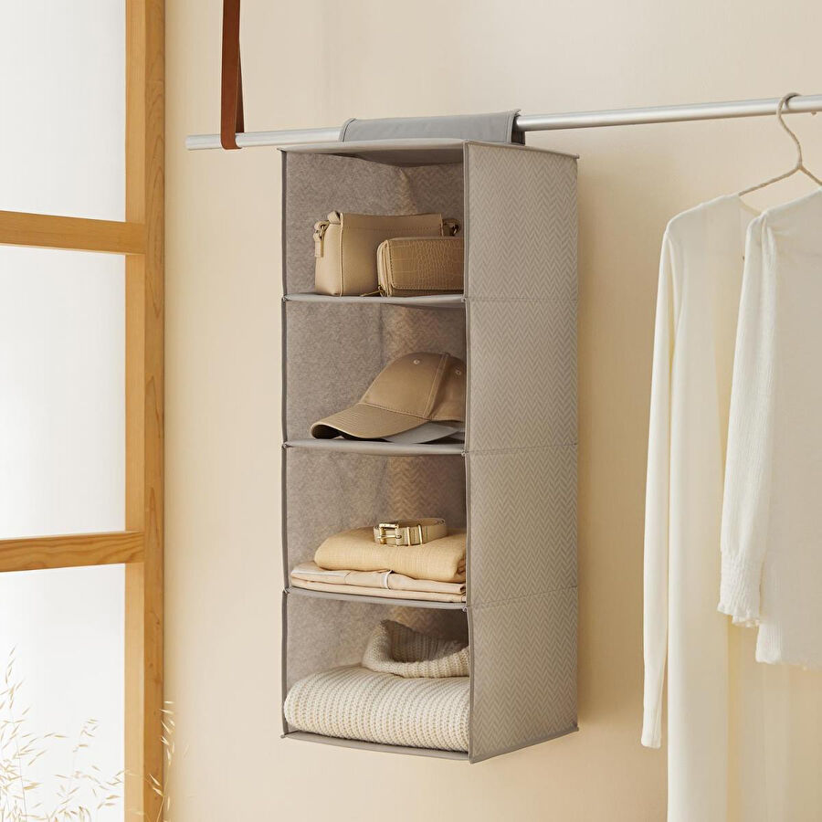 Ocean Home Textile 4 Katlı Gri Balıksırtı Dolap İçi Düzenleyici 30 X 30 X 80 Cm