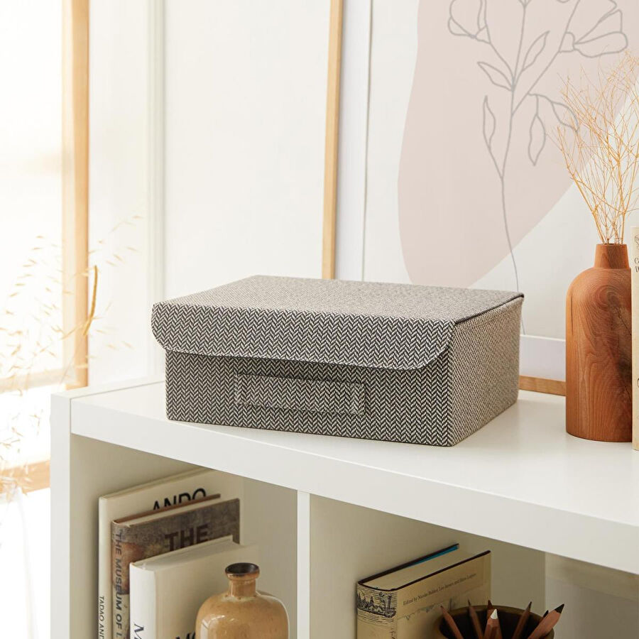 Ocean Home Textile Çekmece İçi Antrasit Renk Dokulu Kumaş Kapaklı Kutu 30 X 23 X 11 Cm