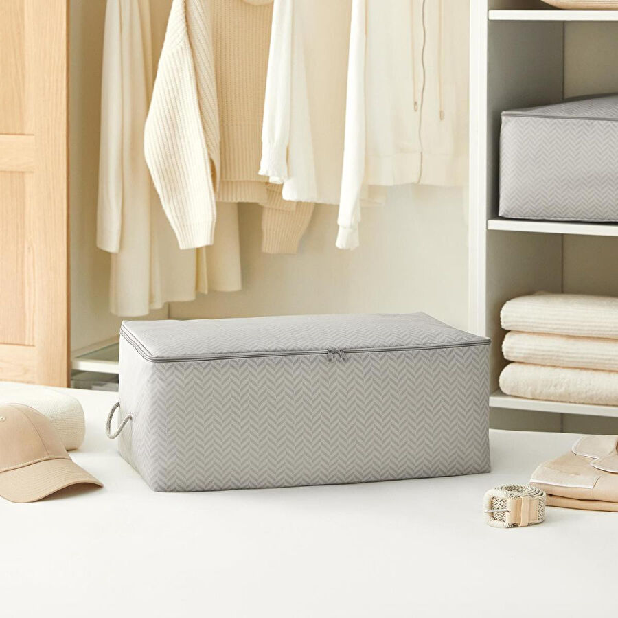 Ocean Home Textile Orta Boy Gri Balıksırtı Hurç 52 X 28 X 21 Cm