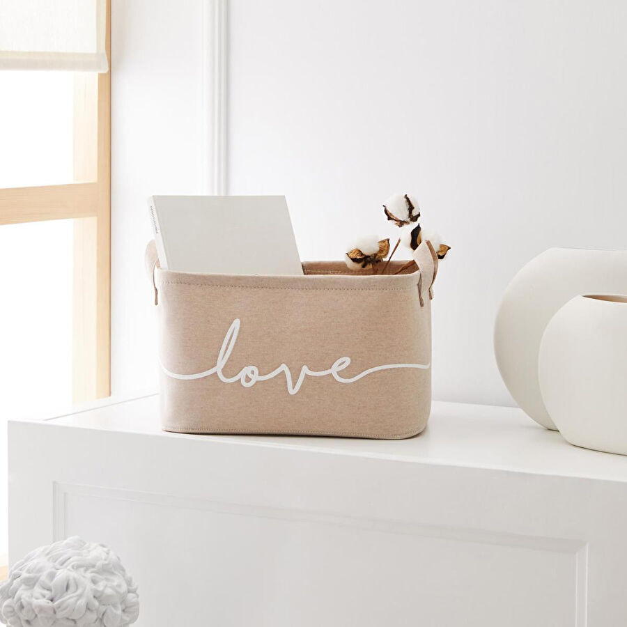 Ocean Home Textile Bej Renk Love Sepet 30 X 21 X 18 Cm
