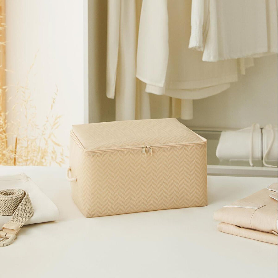 Ocean Home Textile Küçük Boy Bej Balıksırtı Hurç 30 X 22 X 18 Cm