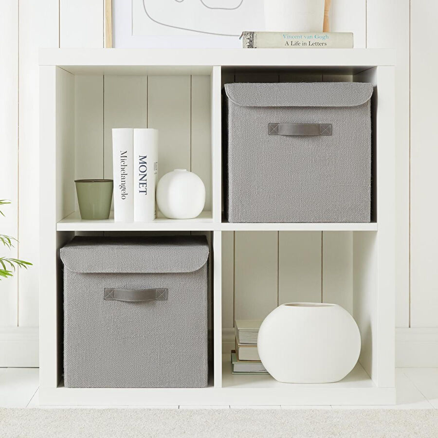 Ocean Home Textile 2'li Gri Renk Jüt Kapaklı Kutu Set 30x30x30 Cm