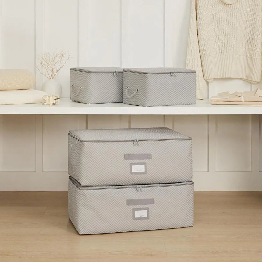 Ocean Home Textile 4'lü Gri Balıksırtı Hurç Set 2 Adet 30 X 22 X 18 / 2 Adet 52 X 28 X 21 Cm