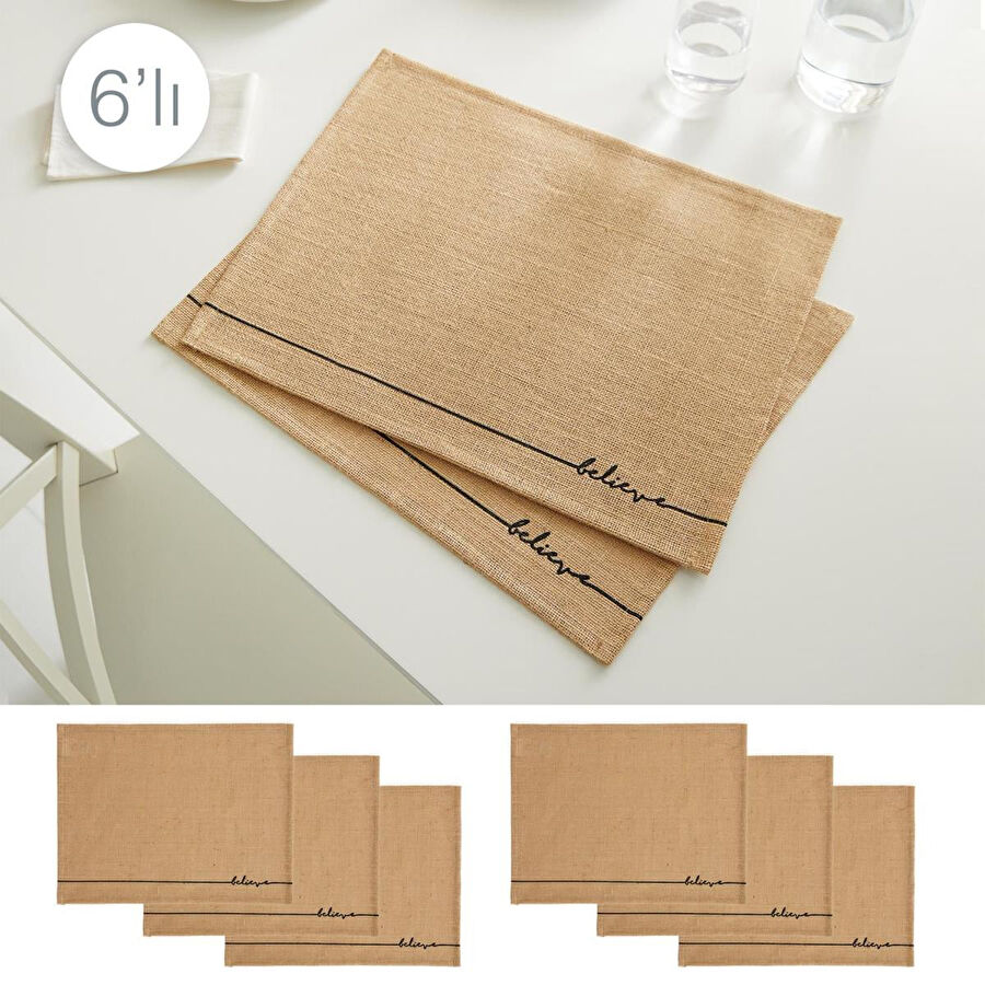 Ocean Home Textile 6'lı Believe Jüt Amerikan Servis Seti 45 X 35 Cm