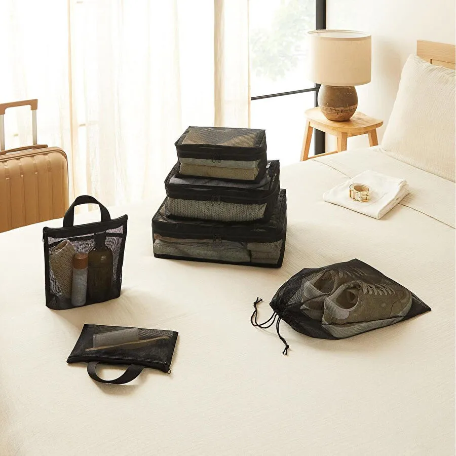 Ocean Home Textile 6'lı Siyah Renk File Bavul İçi Düzenleyici Set