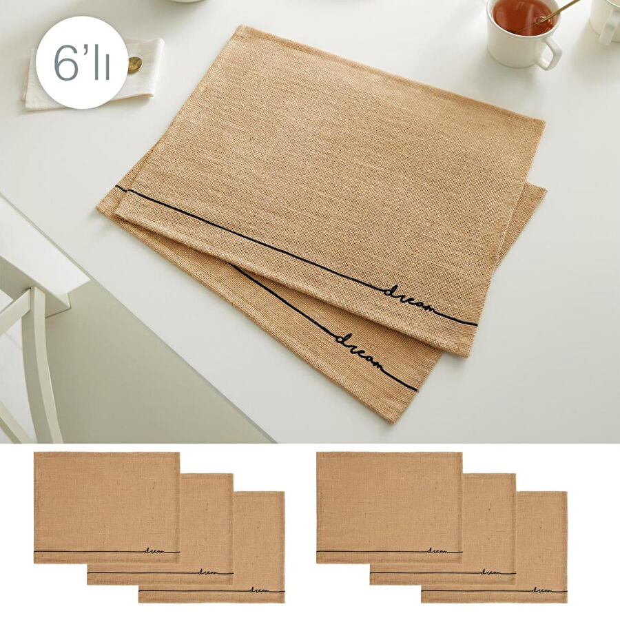 Ocean Home Textile 6'lı Dream Jüt Amerikan Servis Seti 45 X 35 Cm