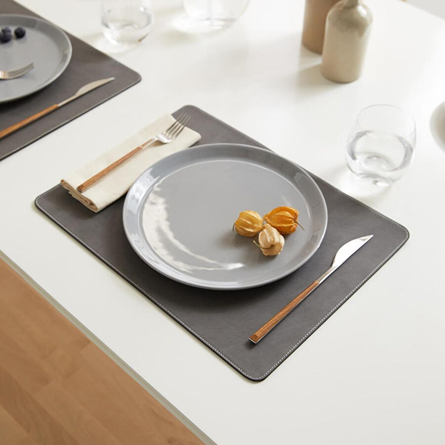 Ocean Home Textile 2'li Gri Renk Deri Amerikan Servis 40 X 30 Cm