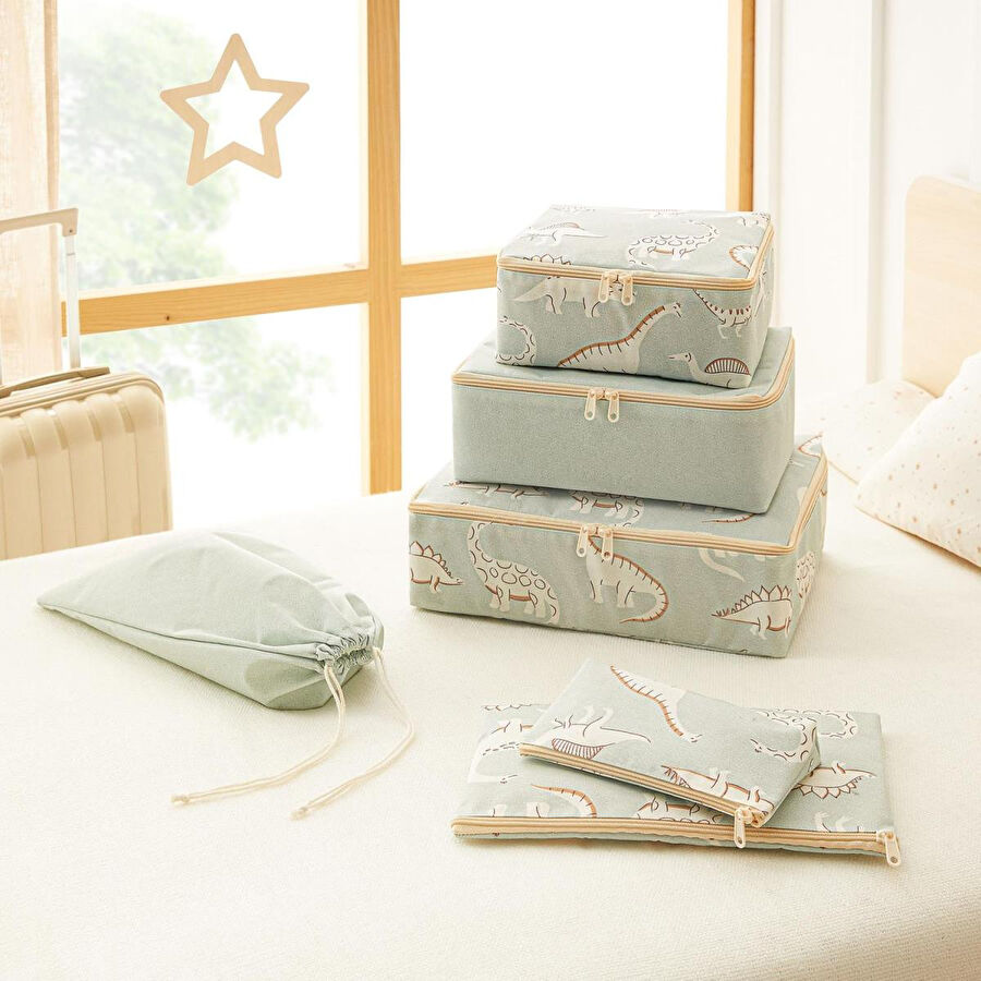 Ocean Home Textile 6'lı Çocuk Odası Dinozor Bavul İçi Düzenleyici Set