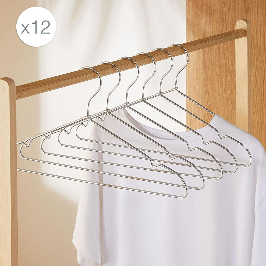 Ocean Home Textile 12'li Gümüş Renk Metal Giysi Askısı 22 X 41 X 0.4 Cm