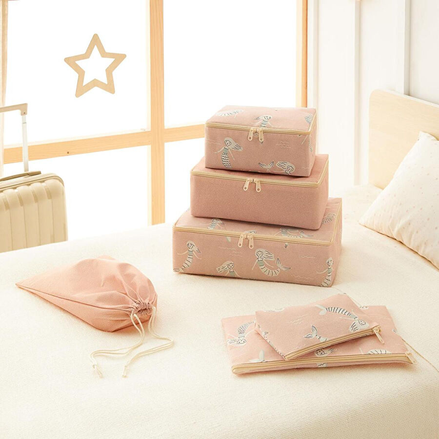 Ocean Home Textile 6'lı Çocuk Odası Deniz Kızı Bavul İçi Düzenleyici Set