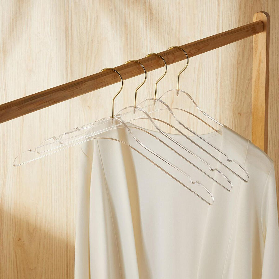 Ocean Home Textile 4'lü Şeffaf Akrilik Giysi Askısı 21.5 X 38.5 X 1 Cm