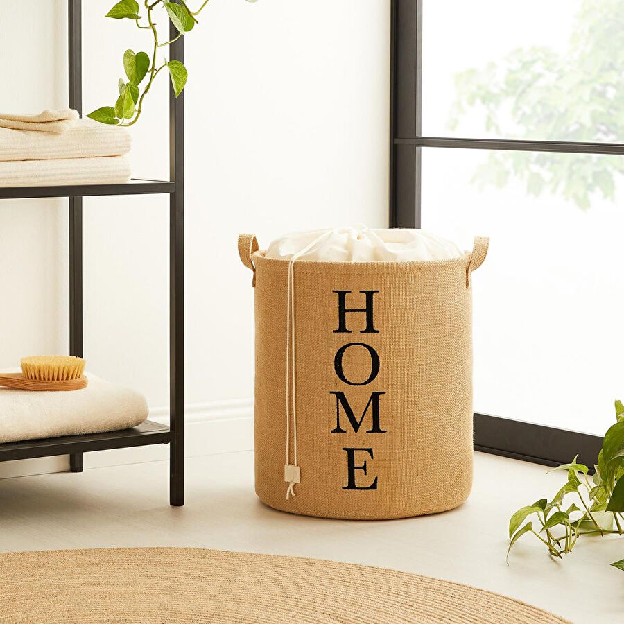 Ocean Home Textile Ağzı Büzgülü Home Jüt Çamaşır Sepeti 36 X 40 Cm