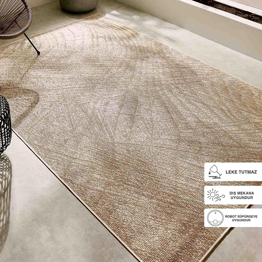 Ocean Home Textile Leke Tutmaz İç Dış Mekan Bej Renk Desenli Halı Kilim 120 X 180 Cm