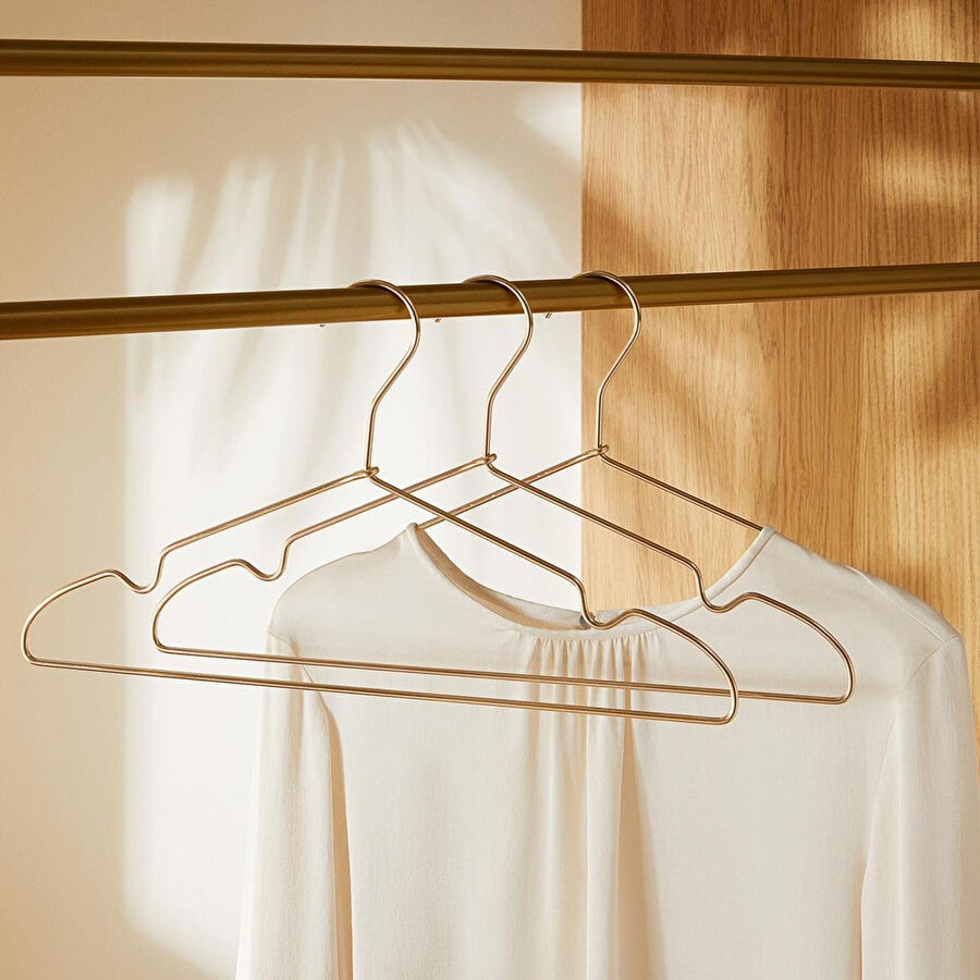 Ocean Home Textile 3'lü Altın Renk Metal Giysi Askısı 22 X 41 X 0.4 Cm