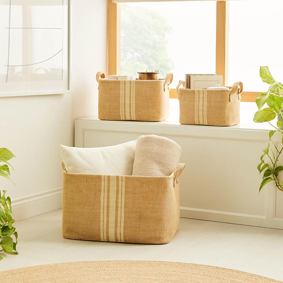 Ocean Home Textile 3'lü Çizgili Jüt Sepet Set
