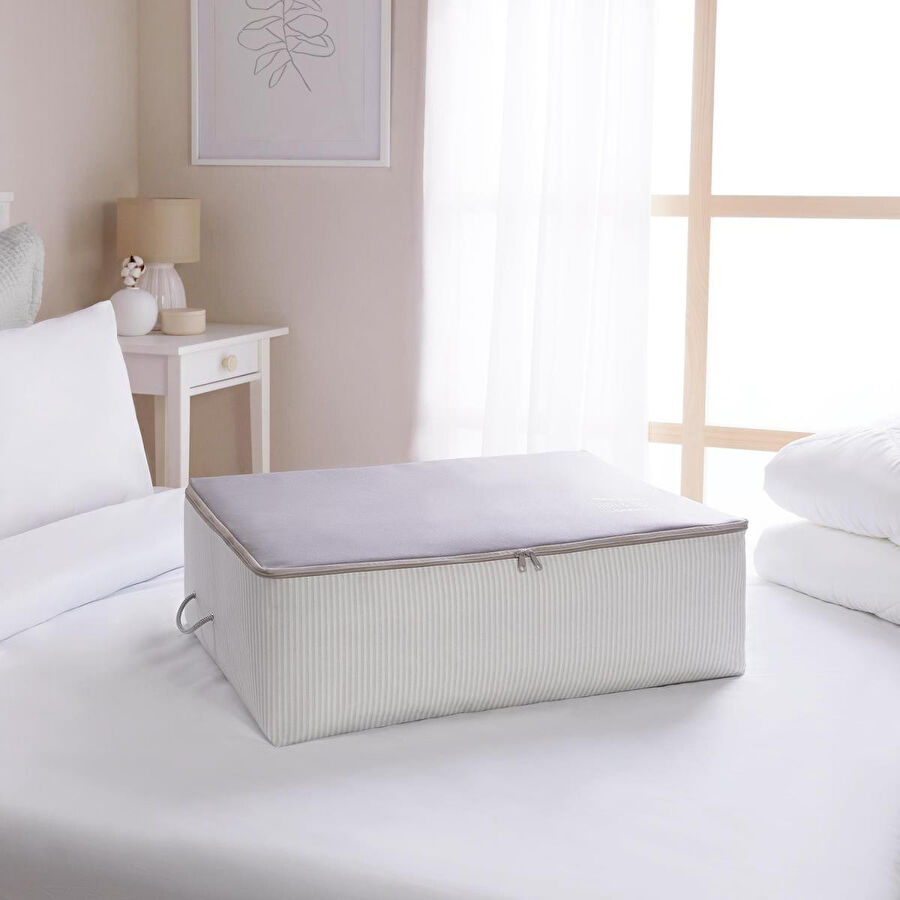 Ocean Home Textile Büyük Boy Gri Çizgili Stuff & Things Baza Altı Hurç 62 X 46 X 22 Cm