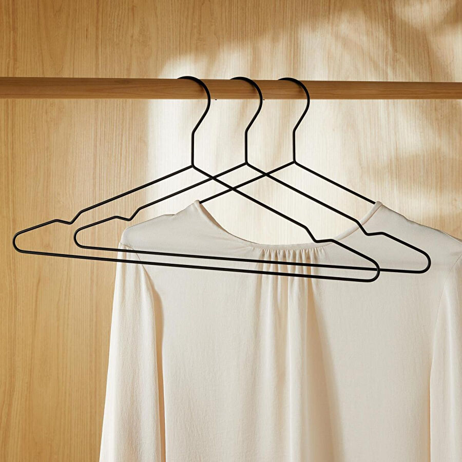 Ocean Home Textile 3'lü Mat Siyah Renk Kauçuk Kaplamalı Metal Giysi Askısı 20.50 X 42 X 0.3 Cm